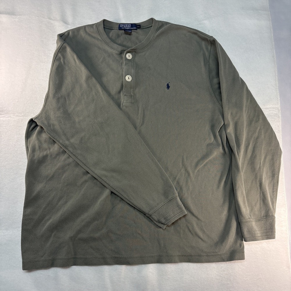 Vintage Ralph‎ Lauren Polo Henley 2 Button XL Cotton Grayish Green